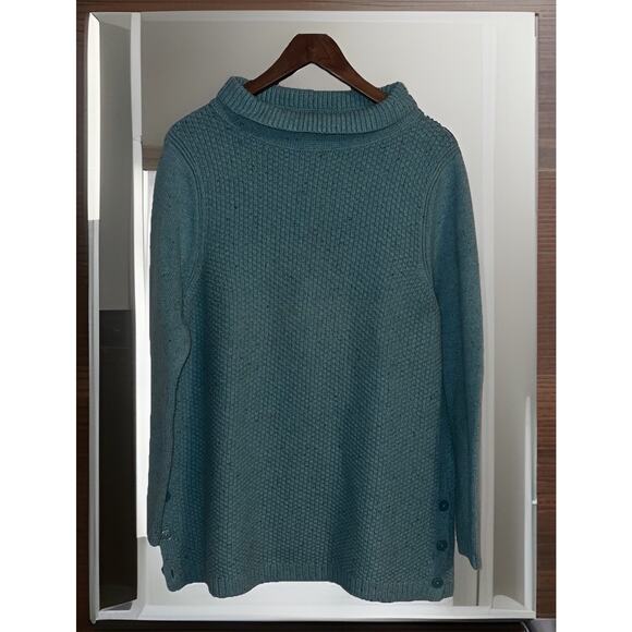 Talbots Blue Teal Bubble Jacquard Quilted Turtle Neck Pullover Waffle Knit XL - Picture 1 of 8